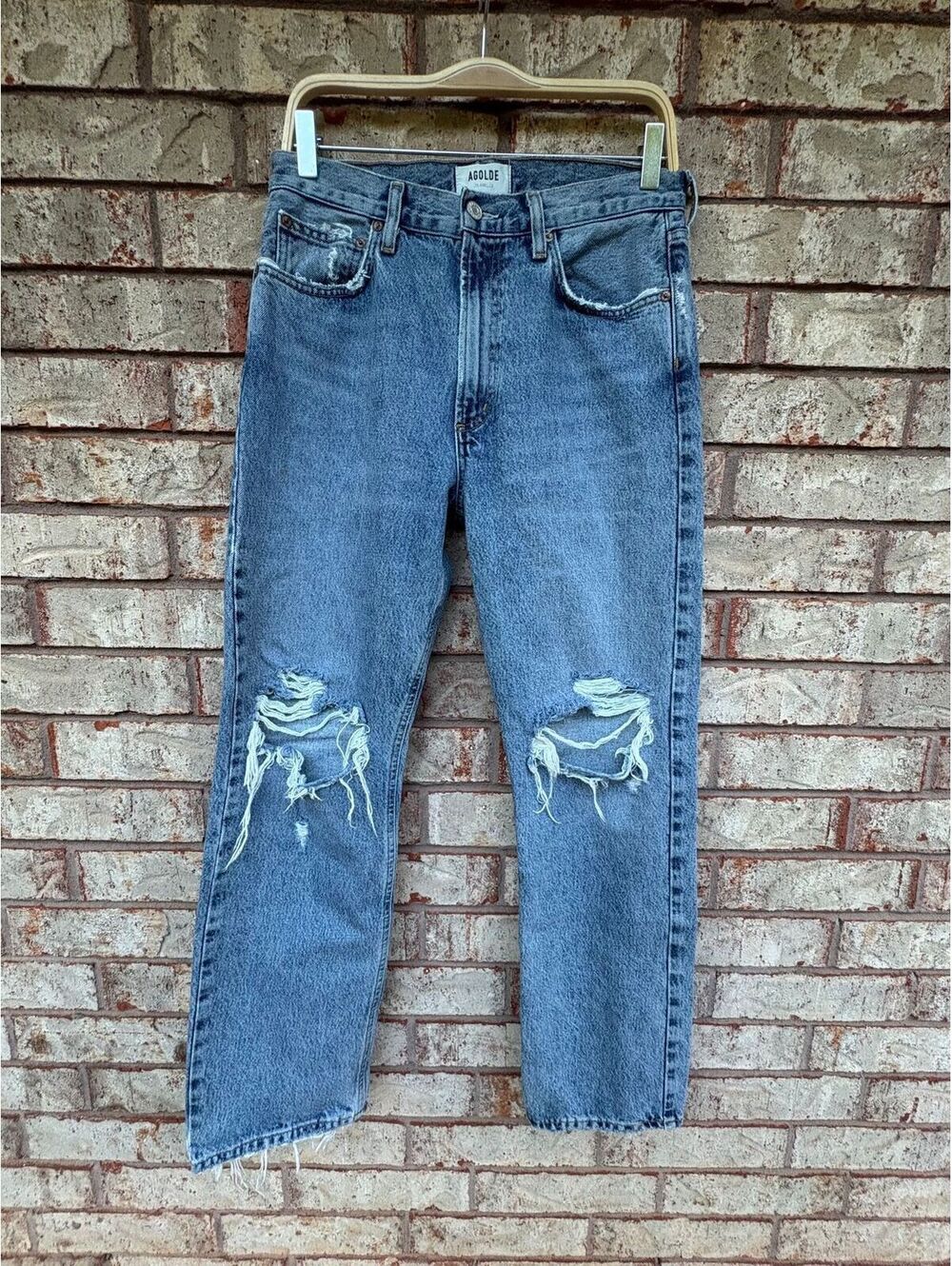 Agolde Mia Mid-Rise Distressed Straight-Leg Jeans Size 27